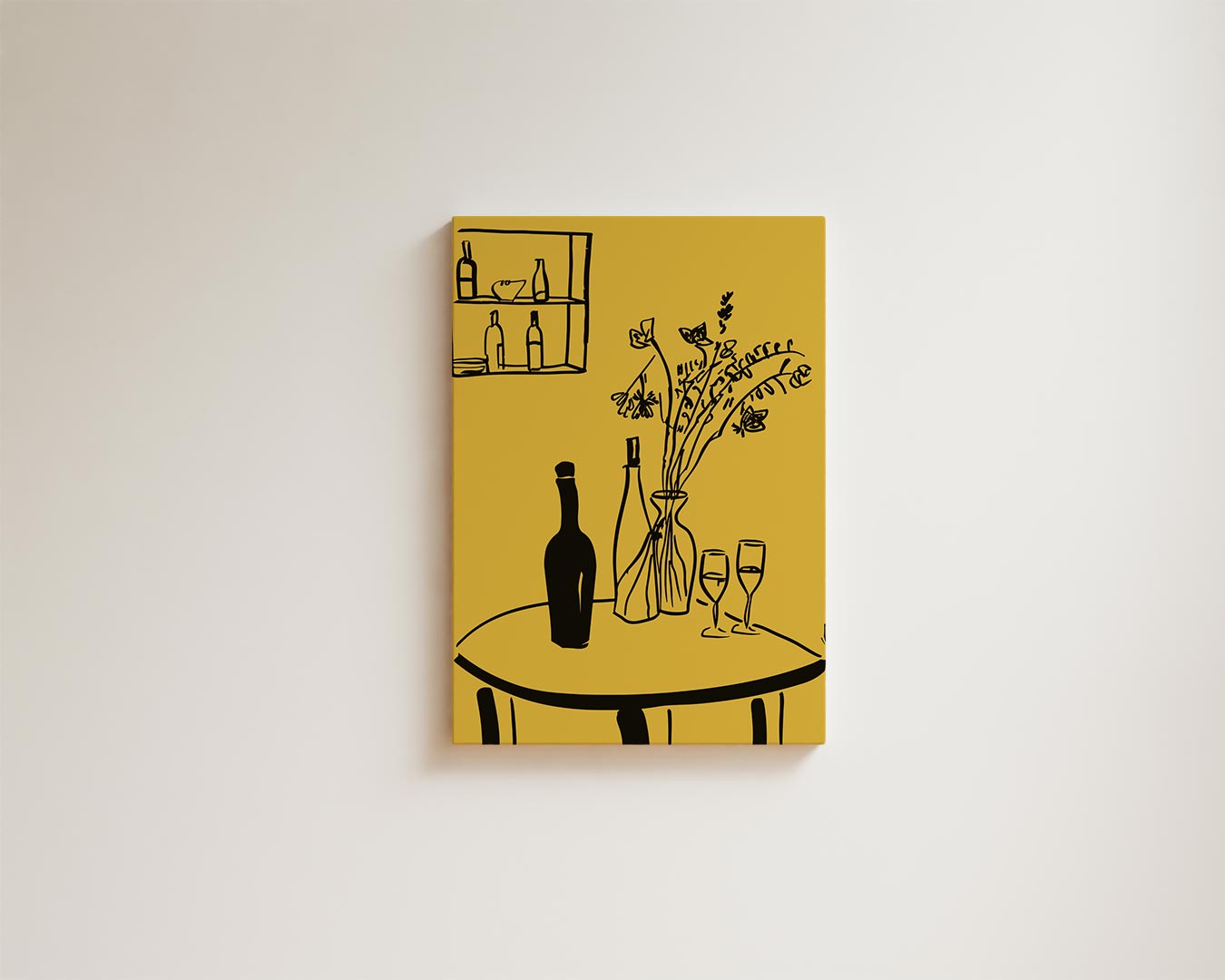Lijnkunst Stillleven op Gele Achtergrond Kunstwerk-canvas-dibond-plexiglas-wanddecoratie-WallArtistic