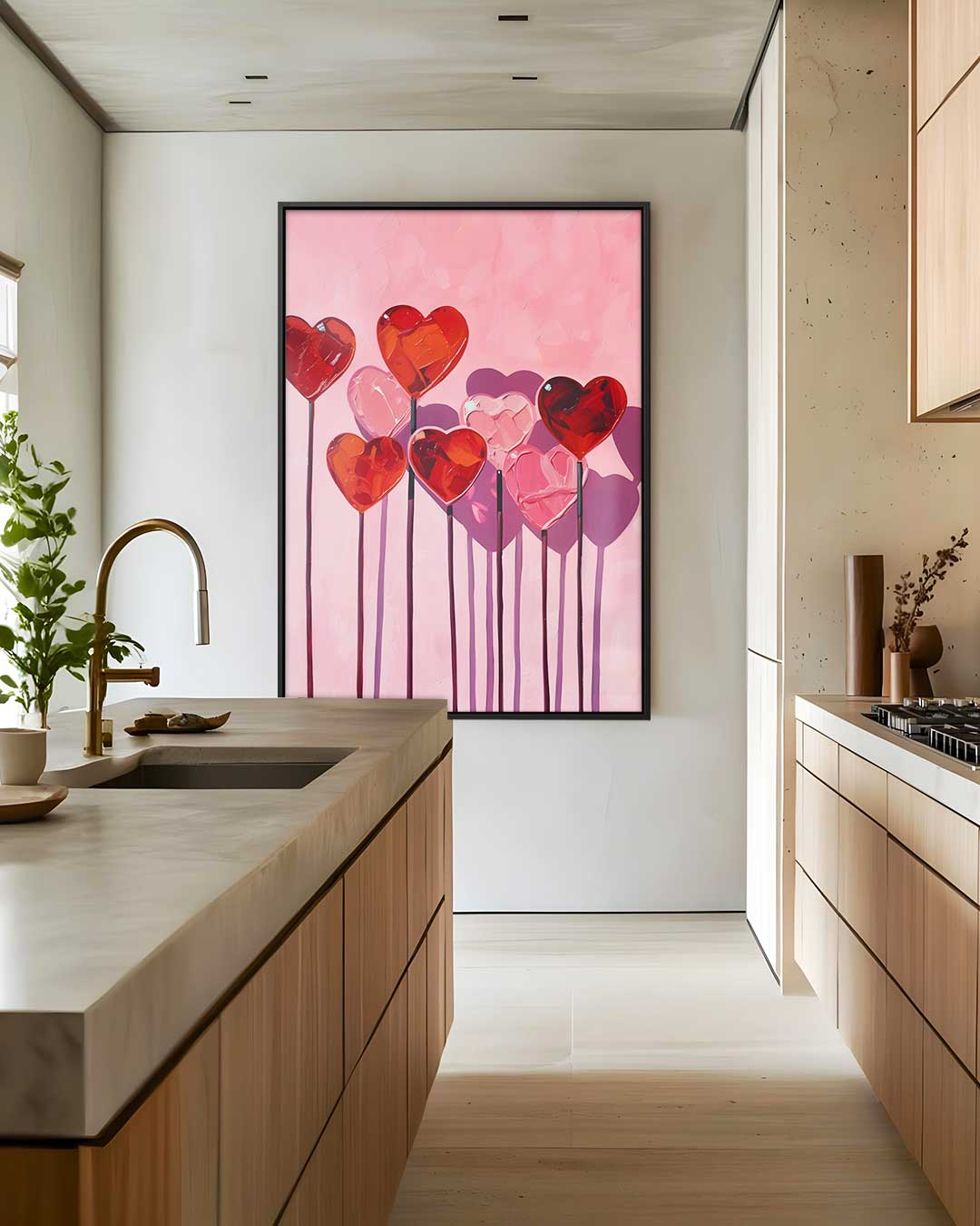 Hartvormige Bloemen in Roze Kunstwerk-canvas-dibond-plexiglas-wanddecoratie-WallArtistic