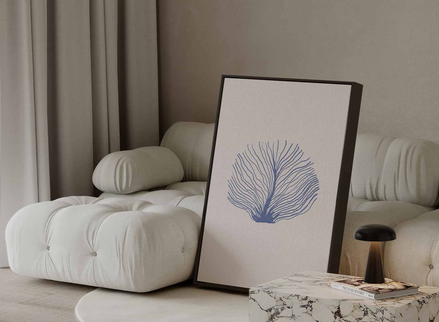 Abstracte Blauwe Zeeventilator Kunstwerk-canvas-dibond-plexiglas-wanddecoratie-WallArtistic