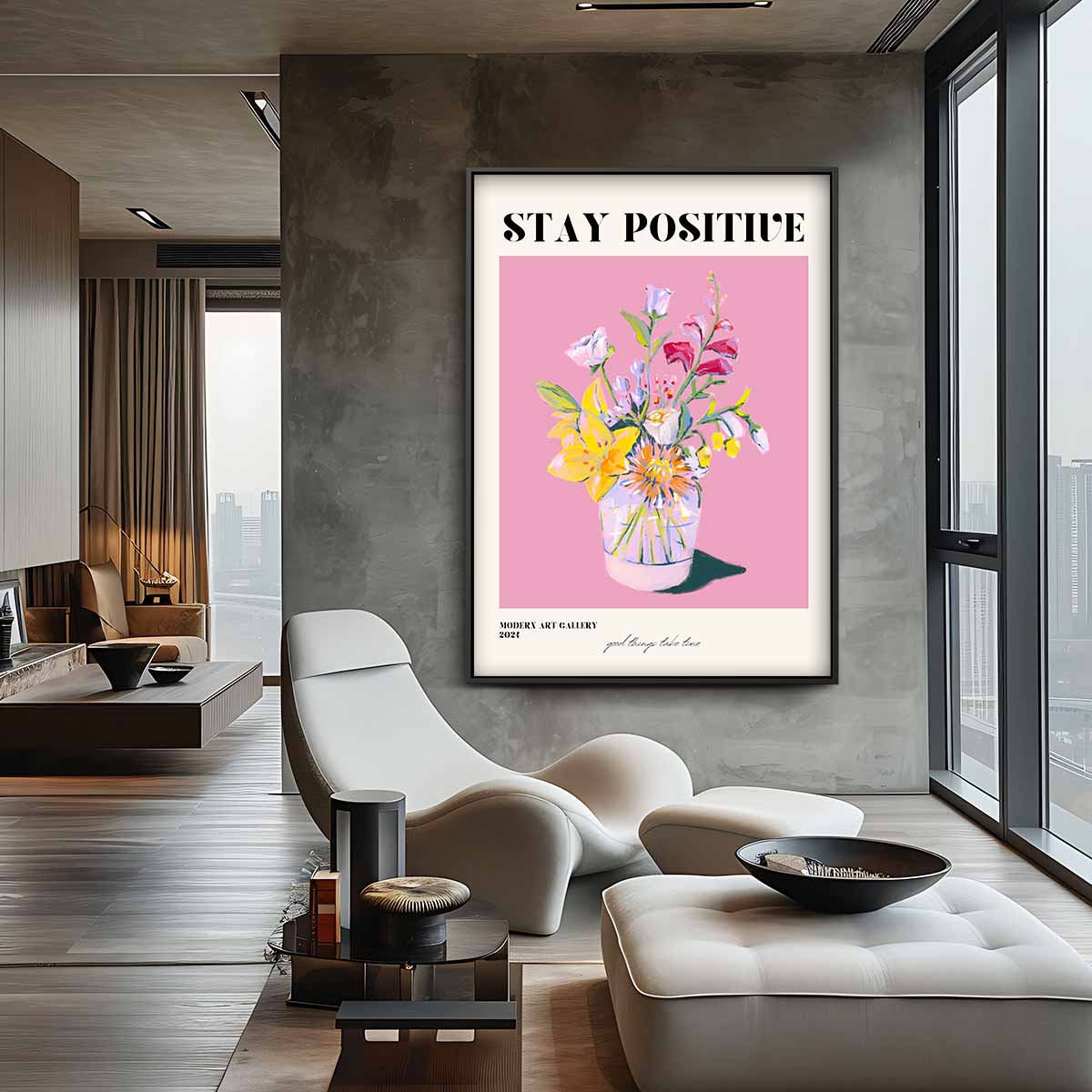 Bloemrijke Positiviteit Kunstwerk-canvas-dibond-plexiglas-wanddecoratie-WallArtistic
