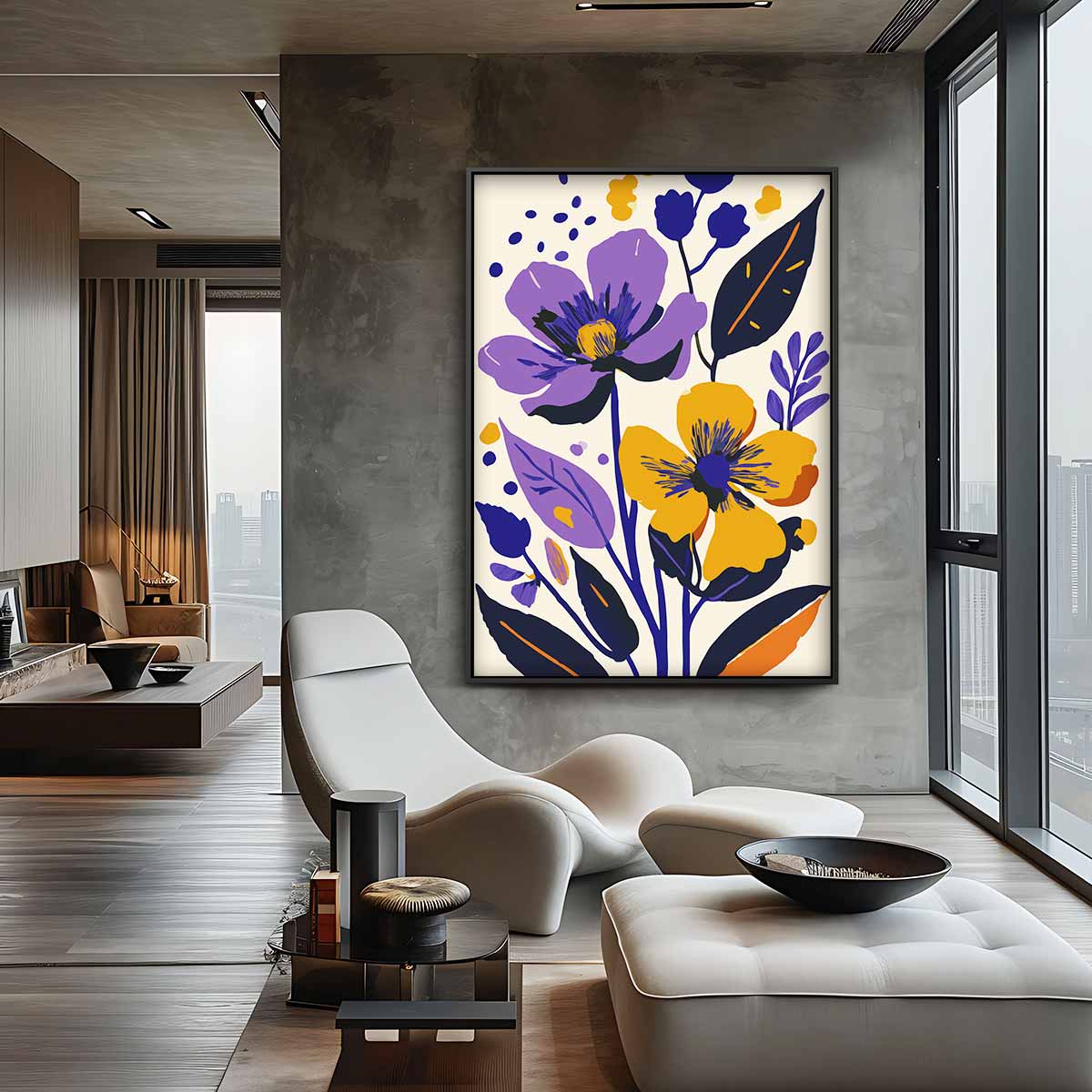 Bloemenpracht in Paars en Oranje Kunstwerk-canvas-dibond-plexiglas-wanddecoratie-WallArtistic