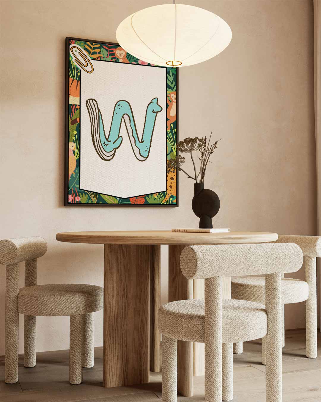 Jungle Alfabet W Kunstwerk-canvas-dibond-plexiglas-wanddecoratie-WallArtistic