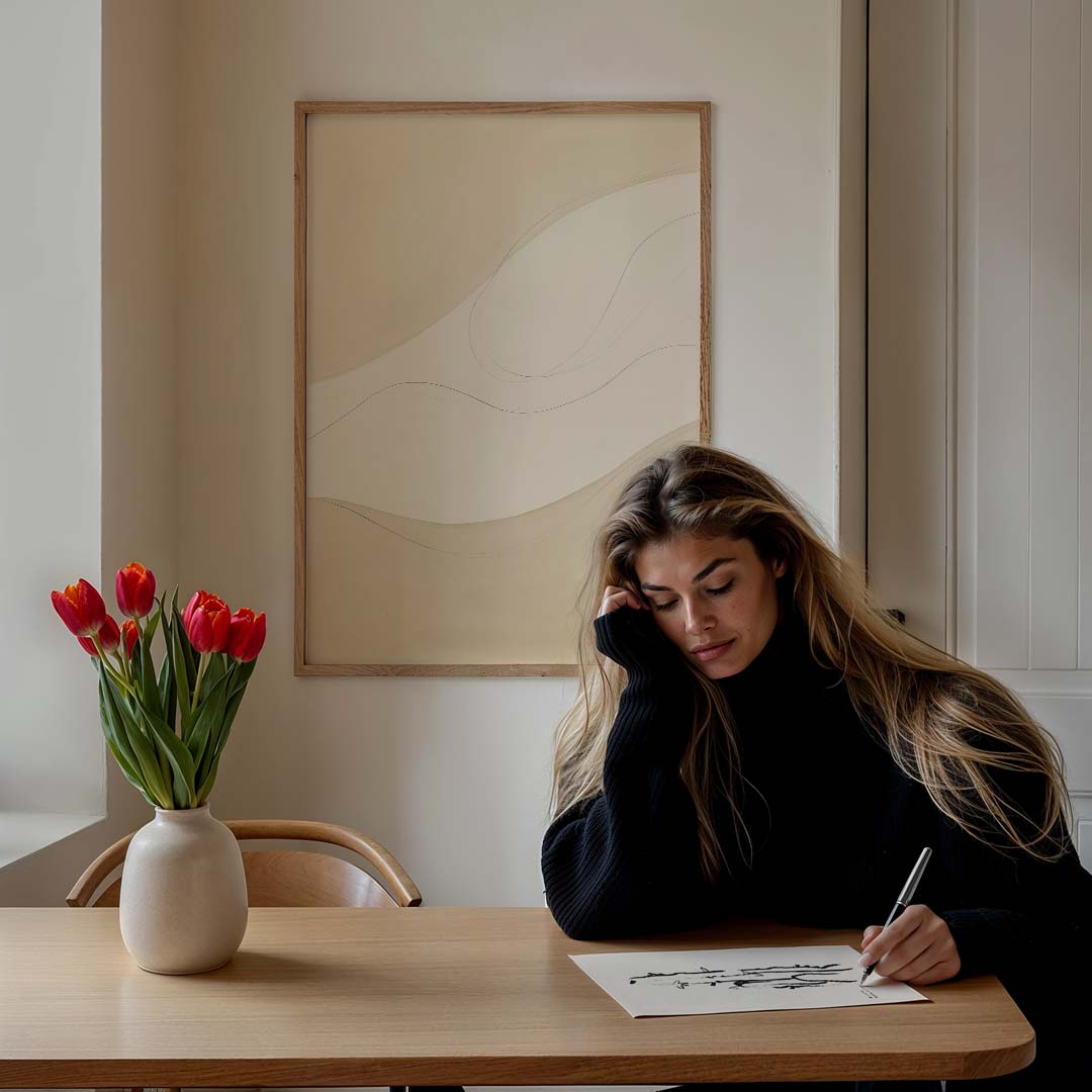 Rustgevende Beige Kunstposter-WallArtistic