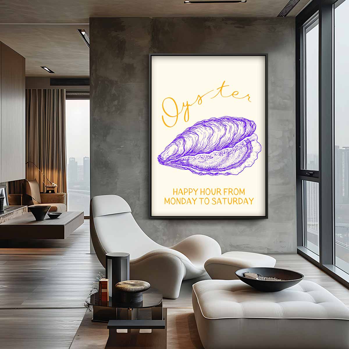 Speelse Oestertekening Kunstwerk-canvas-dibond-plexiglas-wanddecoratie-WallArtistic