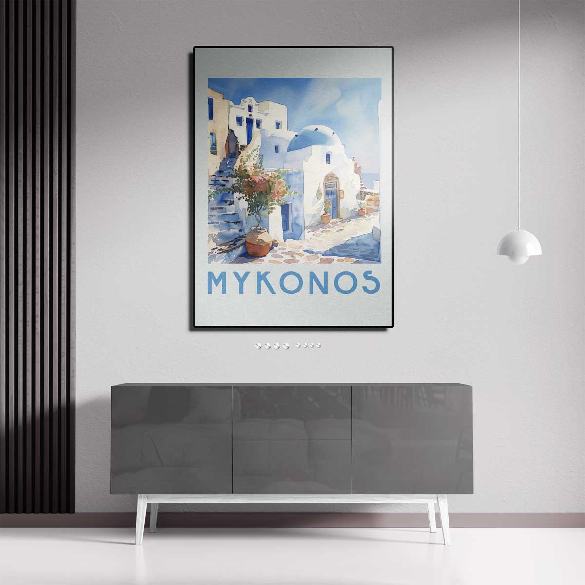 Mykonos in Waterverf Kunstwerk-canvas-dibond-plexiglas-wanddecoratie-WallArtistic