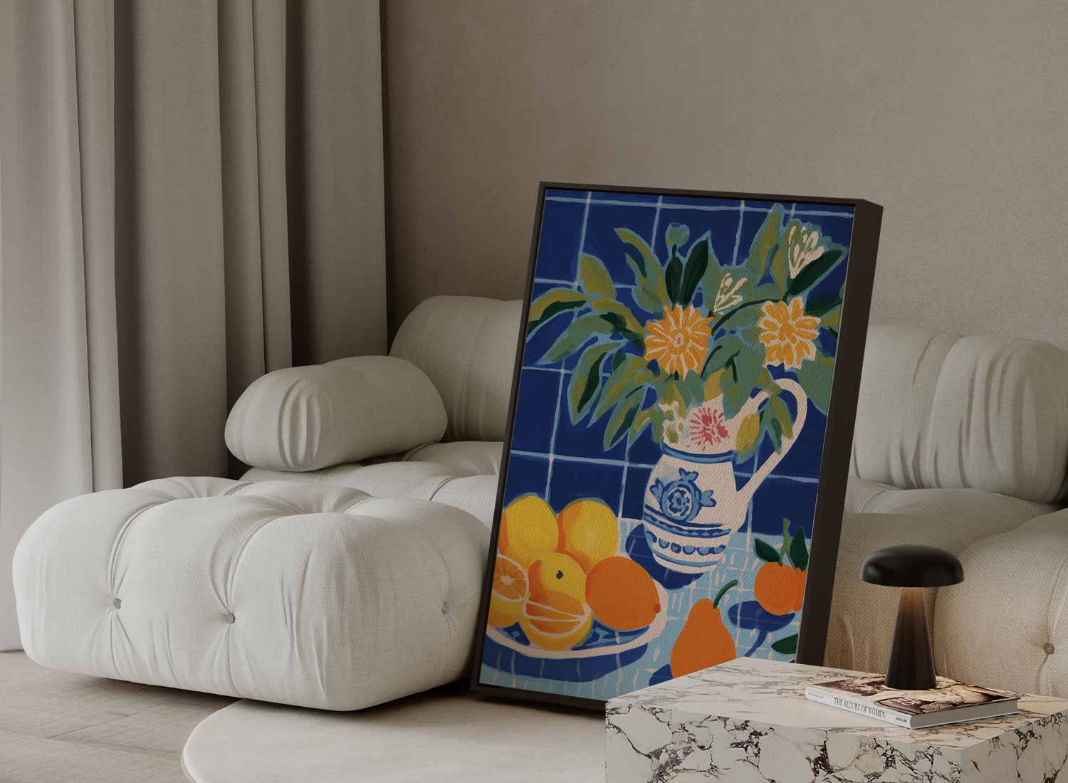 Zomerfruit in Blauwe Keuken Kunstwerk-canvas-dibond-plexiglas-wanddecoratie-WallArtistic