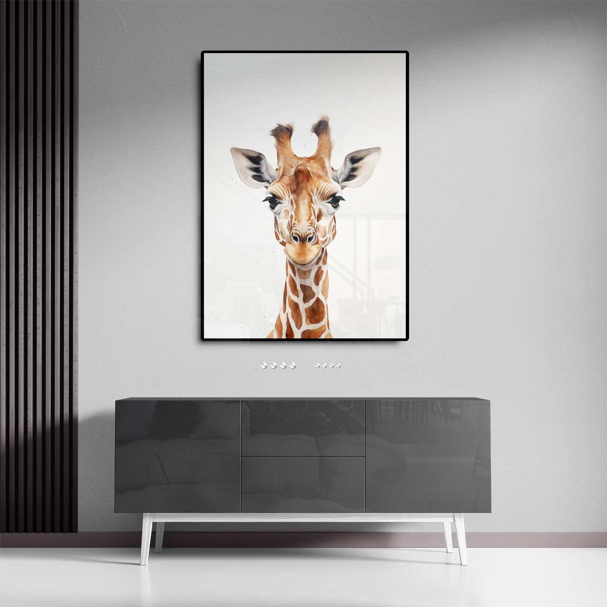 Vrolijke Giraffe Portret Kunstwerk-canvas-dibond-plexiglas-wanddecoratie-WallArtistic