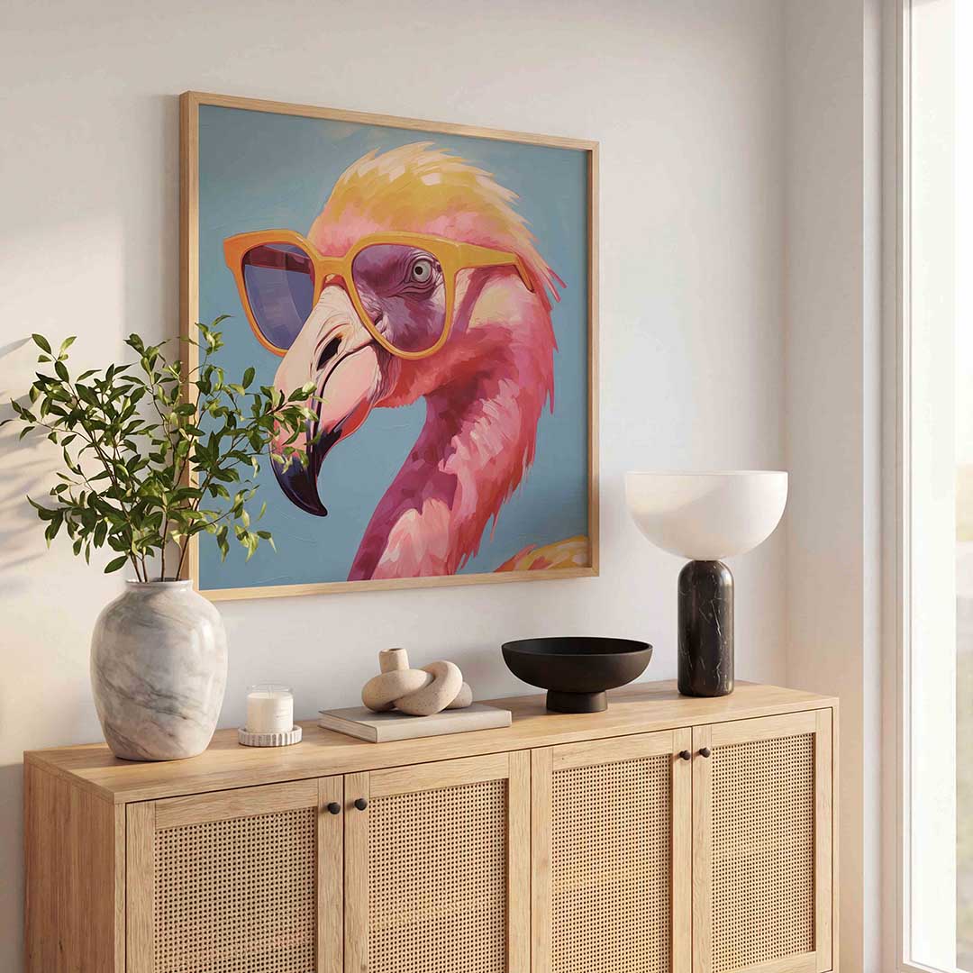 Flamingo met zonnebril Poster