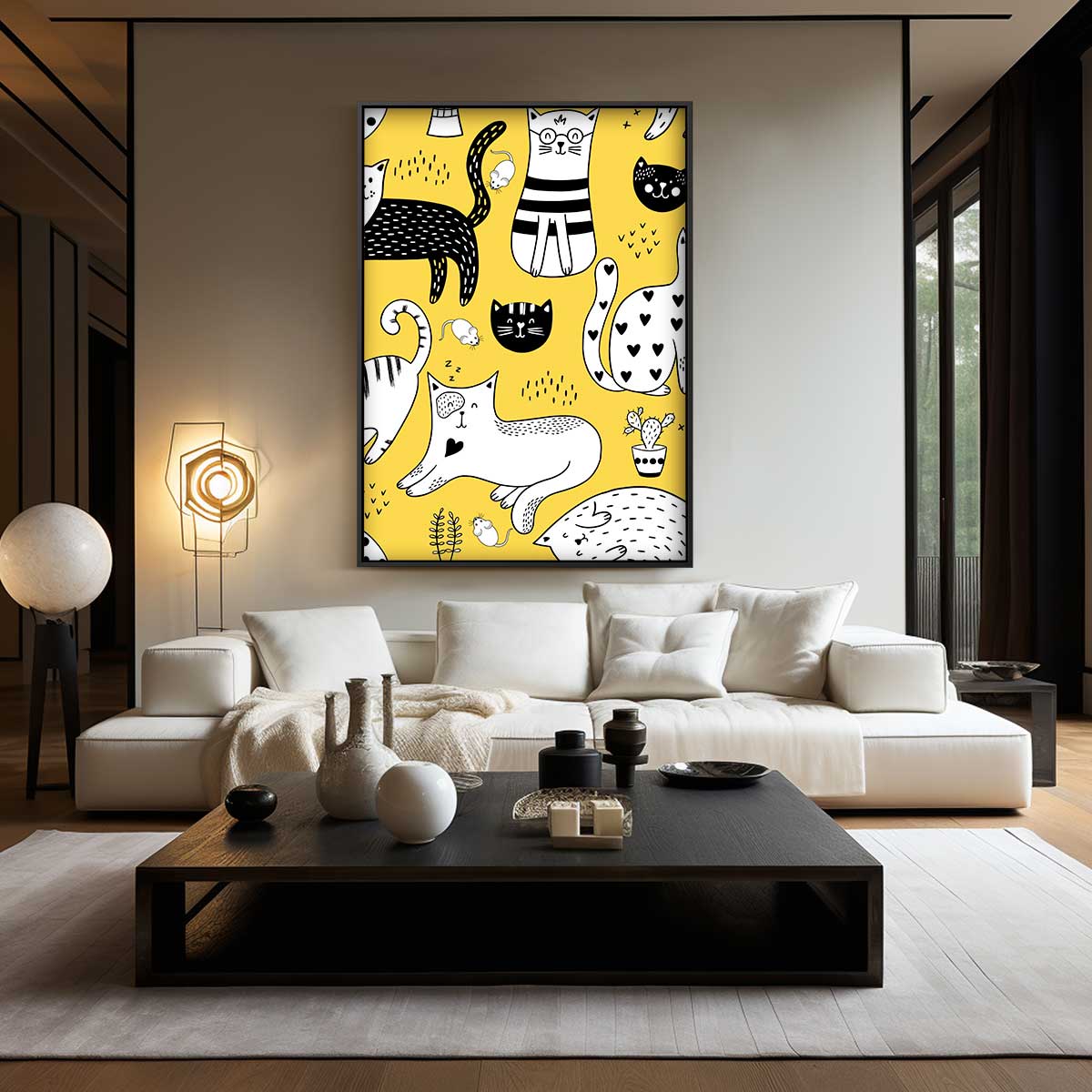 Speelse Katten Illustratie Kunstwerk-canvas-dibond-plexiglas-wanddecoratie-WallArtistic
