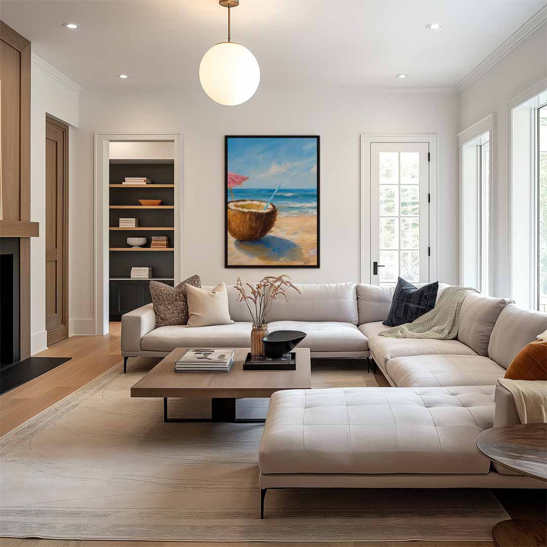 Kokosnoot op het Strand Kunstwerk-canvas-dibond-plexiglas-wanddecoratie-WallArtistic