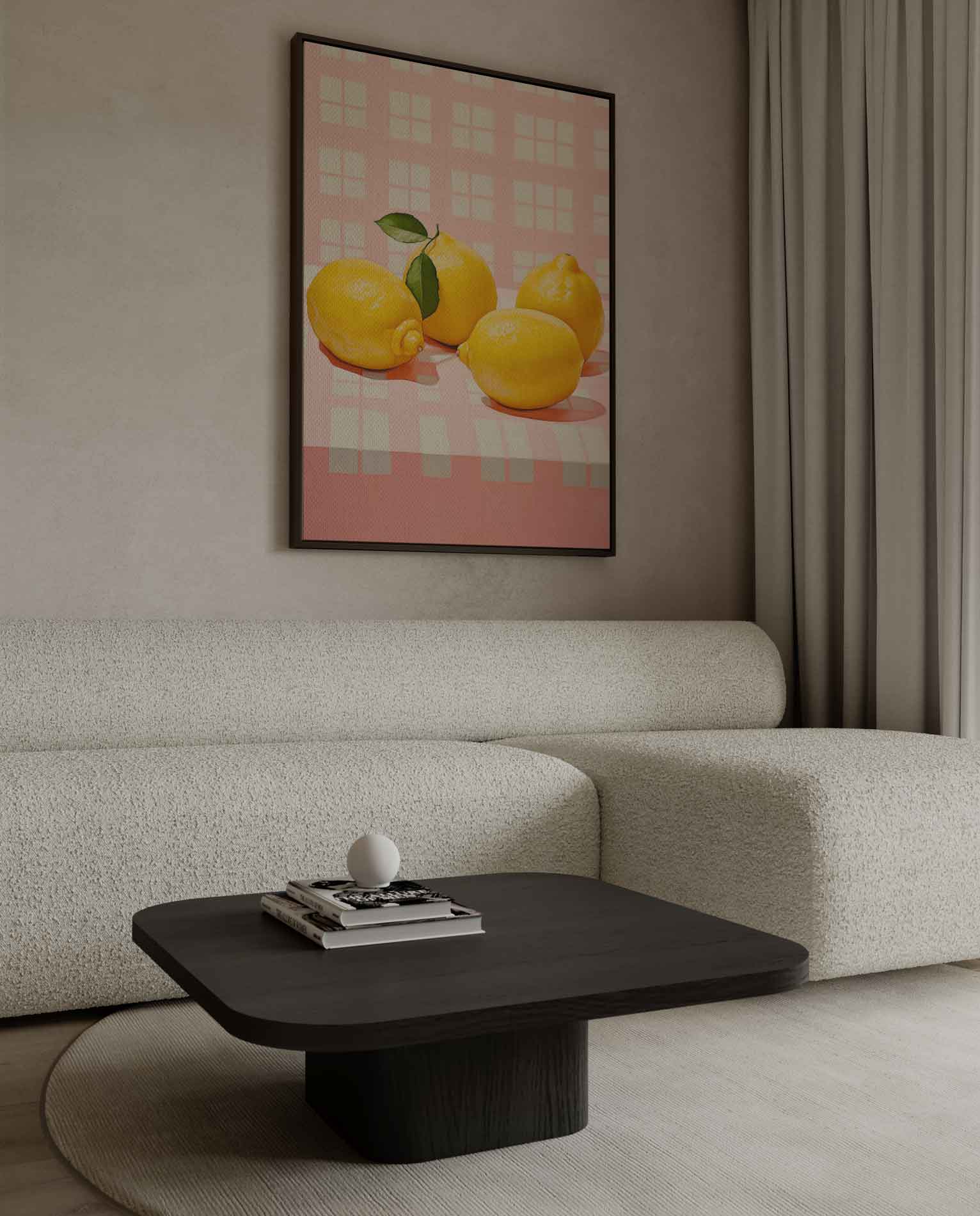 Sprankelende Citroenen op Roze Kunstwerk-canvas-dibond-plexiglas-wanddecoratie-WallArtistic