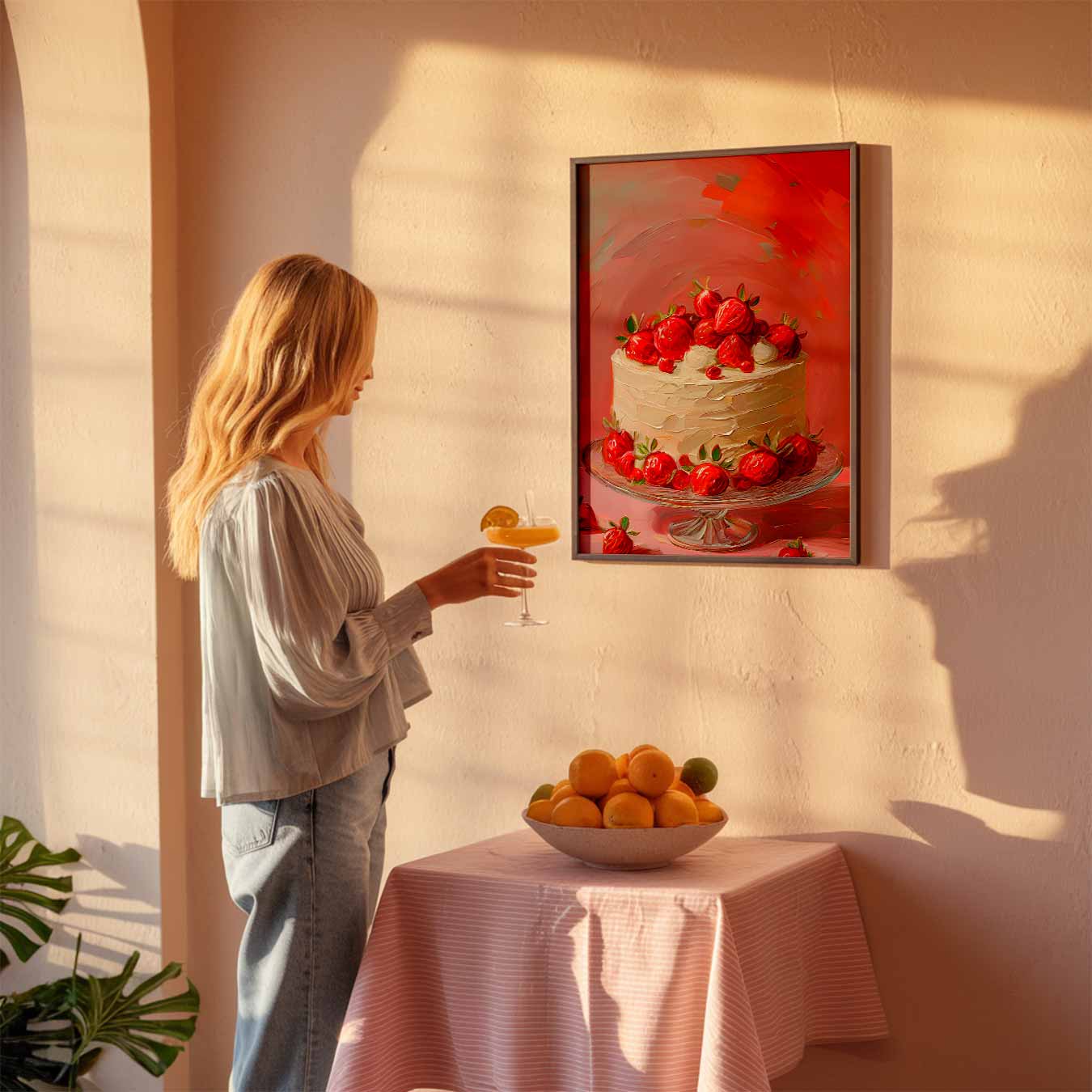 Zomerse Aardbeientaart Kunstposter-WallArtistic