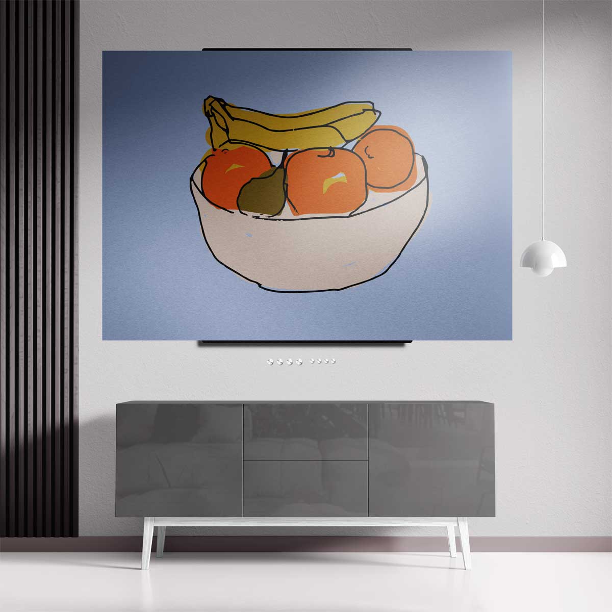 Vrolijke Fruitschaal Illustratie Kunstwerk-canvas-dibond-plexiglas-wanddecoratie-WallArtistic
