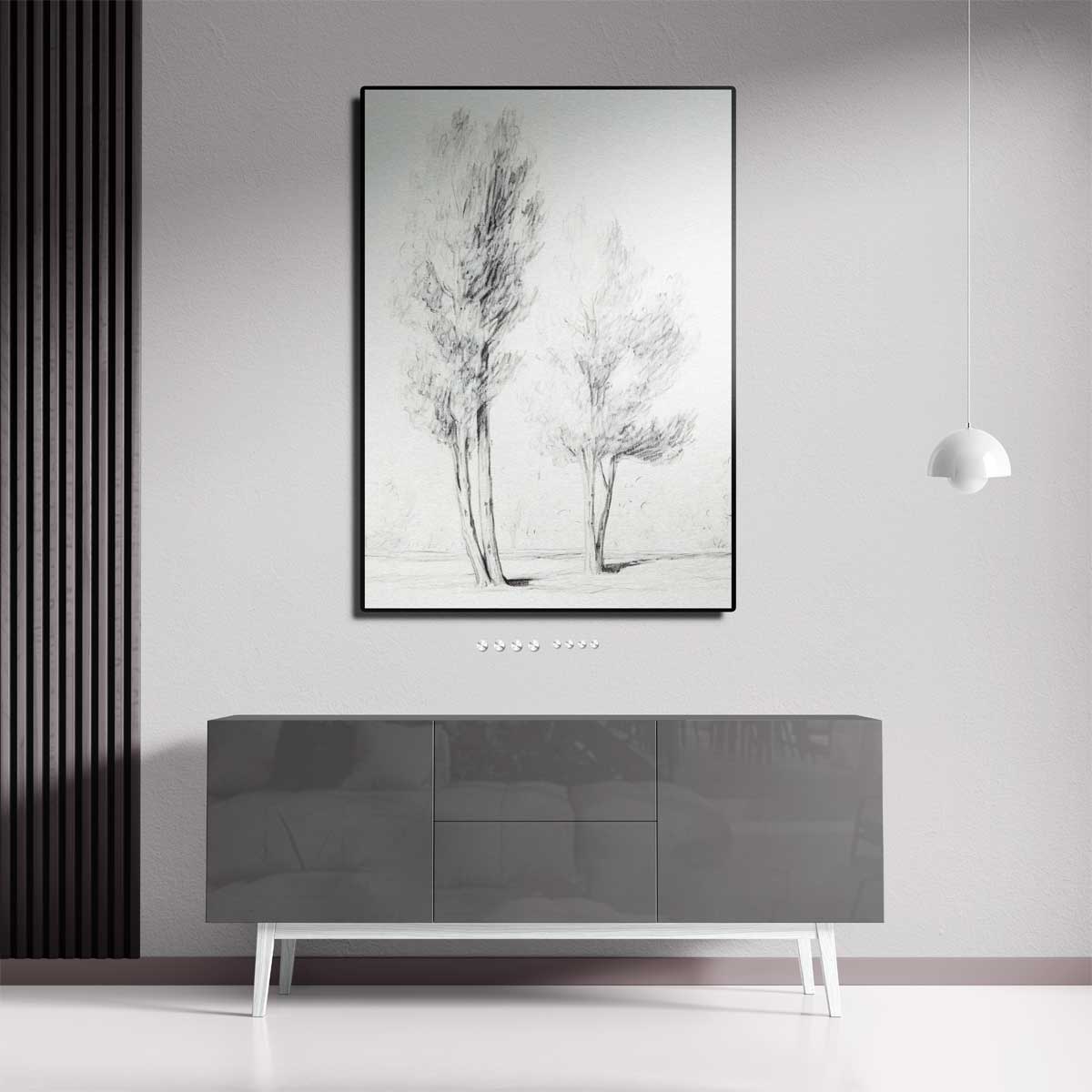 Tekeningen van Twee Bomen Kunstwerk-canvas-dibond-plexiglas-wanddecoratie-WallArtistic