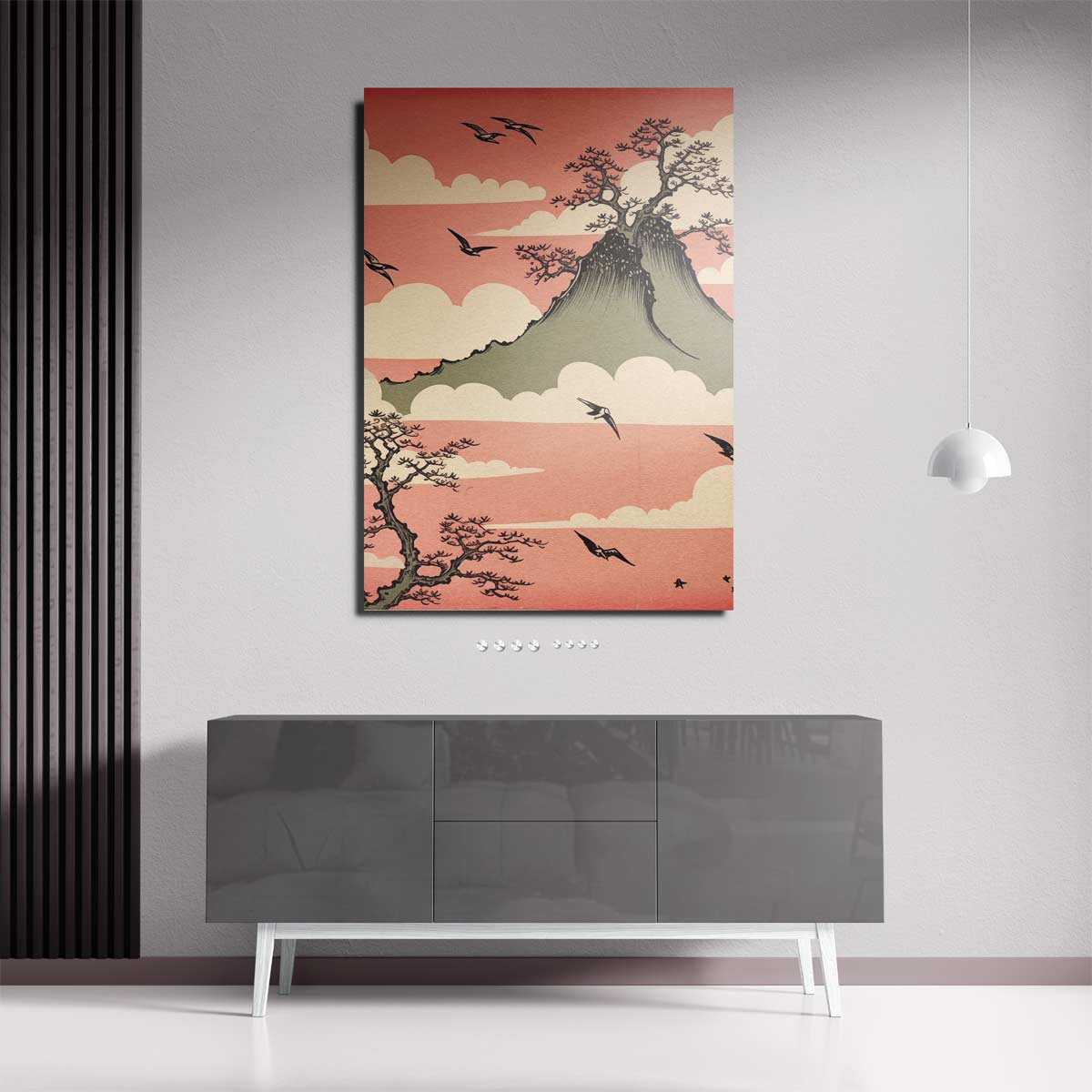 Dromerige Bergen en Vogels Kunstwerk-canvas-dibond-plexiglas-wanddecoratie-WallArtistic