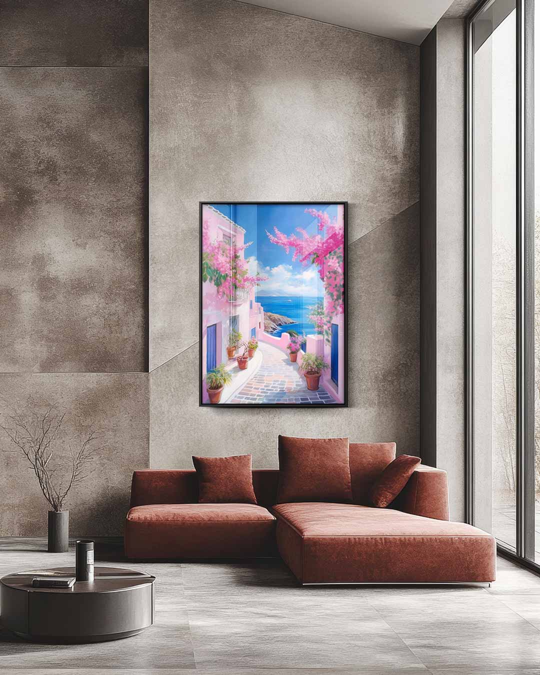 Romantische Middellandse Zee Straat Kunstwerk-canvas-dibond-plexiglas-wanddecoratie-WallArtistic