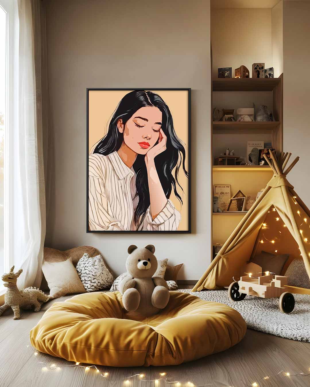 Dromerig Moment Portret Kunstwerk-canvas-dibond-plexiglas-wanddecoratie-WallArtistic