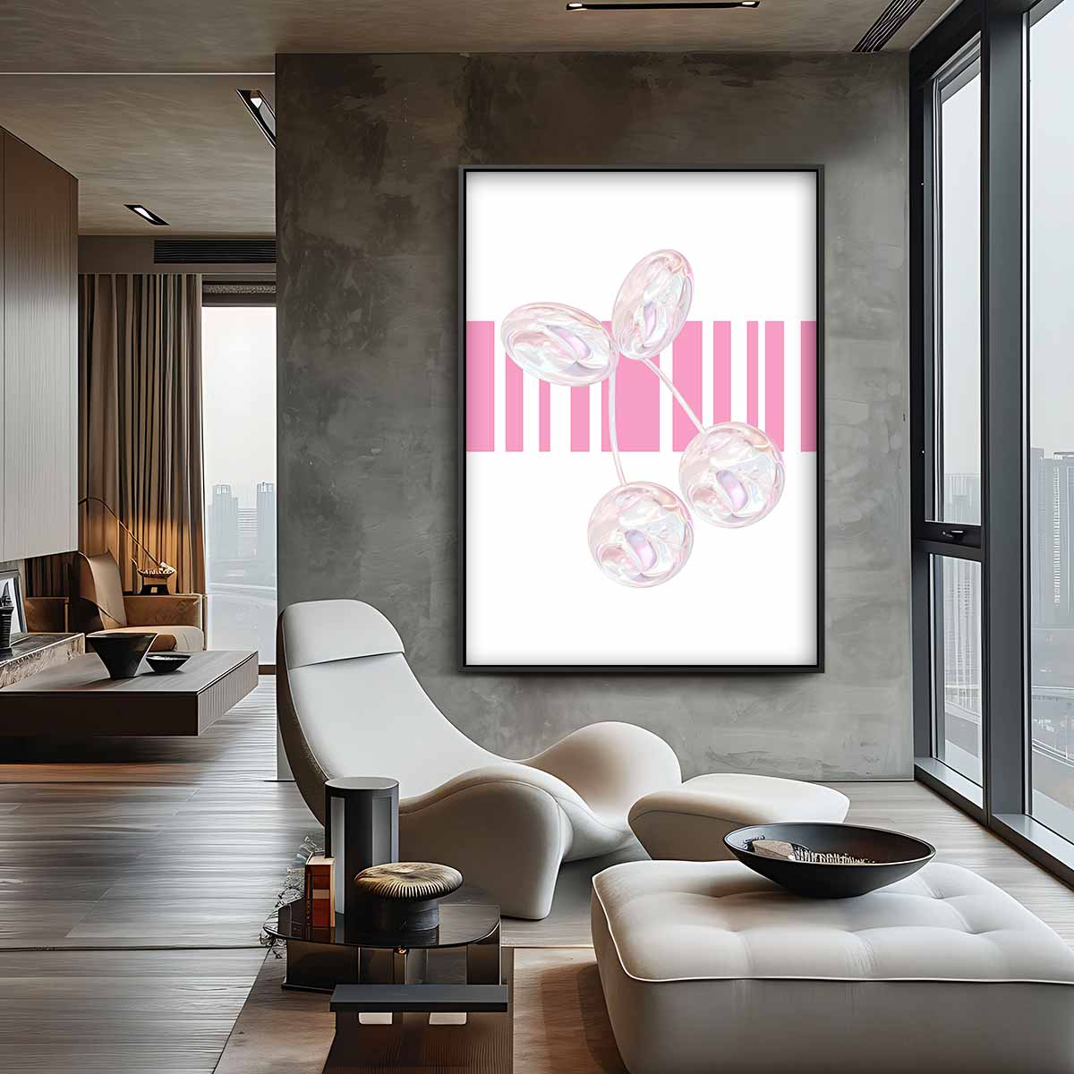Parelkersen op Roze Achtergrond Kunstwerk-canvas-dibond-plexiglas-wanddecoratie-WallArtistic