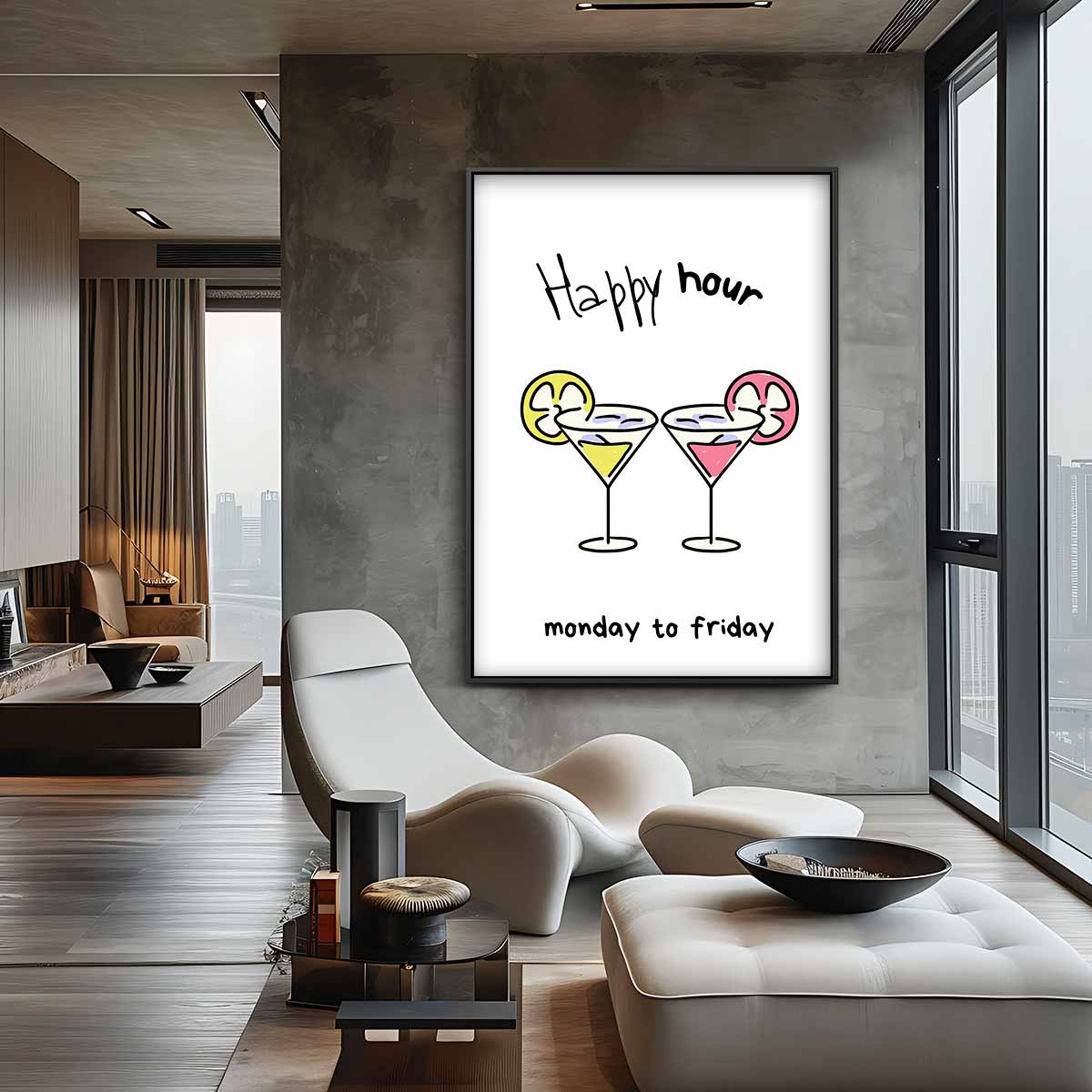 Happy Hour Illustratie Kunstwerk-canvas-dibond-plexiglas-wanddecoratie-WallArtistic