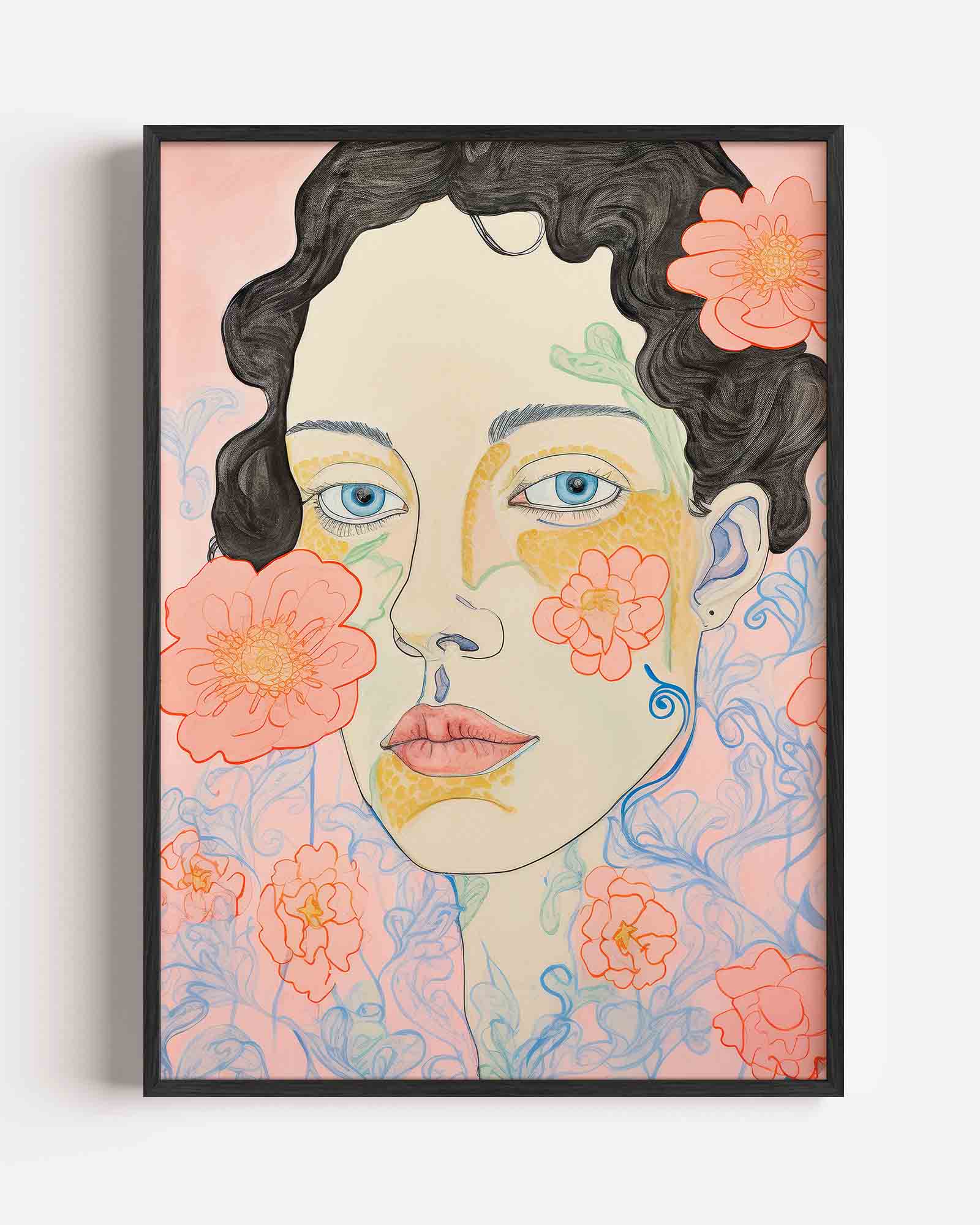 Vrouwelijk gezicht met bloemen Poster