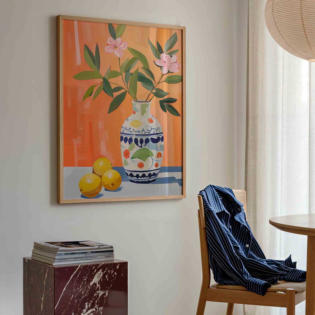 Bloemen in vaas met citroenen Poster