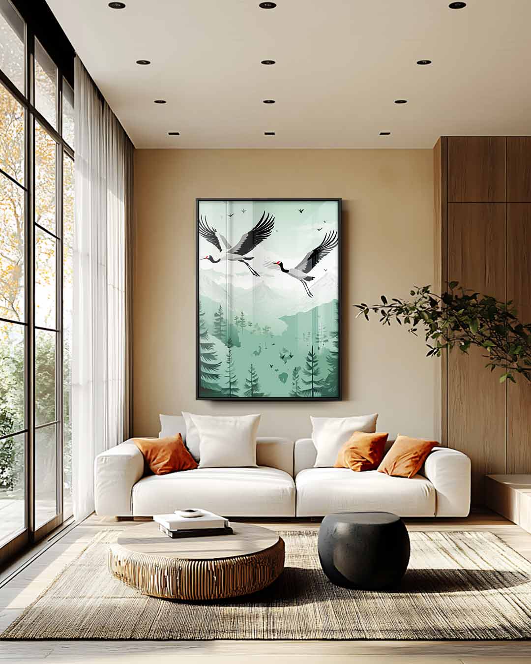 Flying Cranes over Mountains Artwork