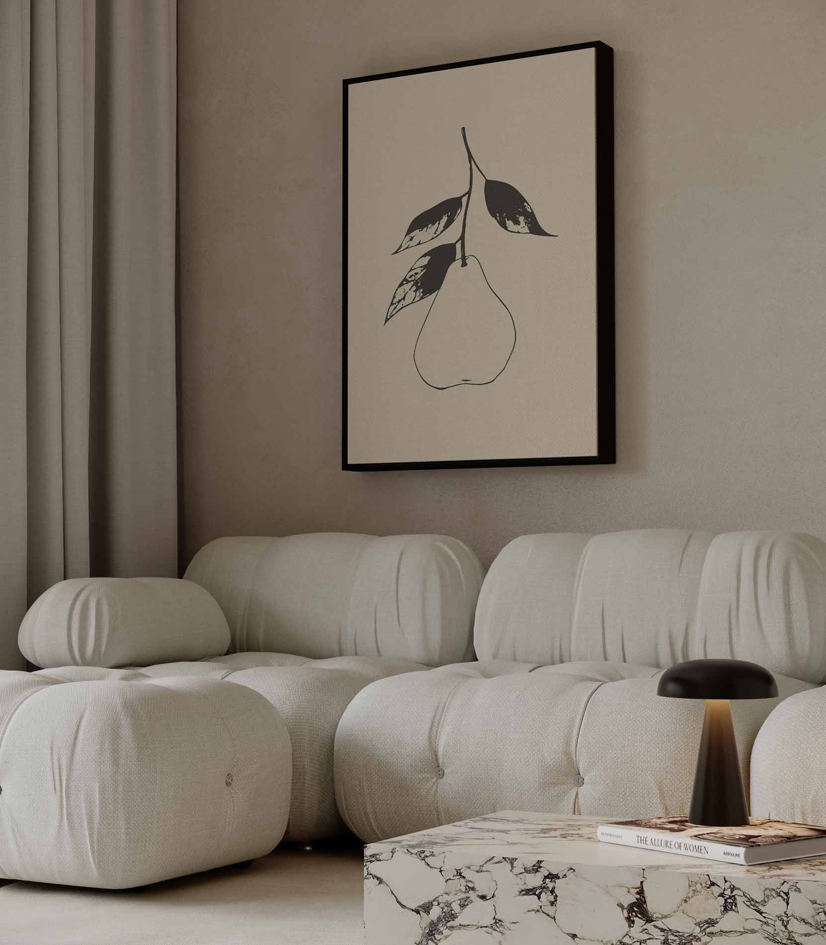 Minimalistische Peer met Bladeren Kunstwerk-canvas-dibond-plexiglas-wanddecoratie-WallArtistic