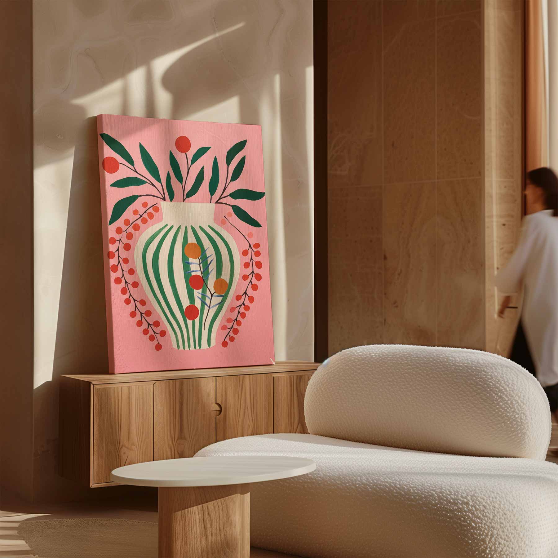 Vrolijke Vaas op Roze Achtergrond Kunstwerk-canvas-dibond-plexiglas-wanddecoratie-WallArtistic