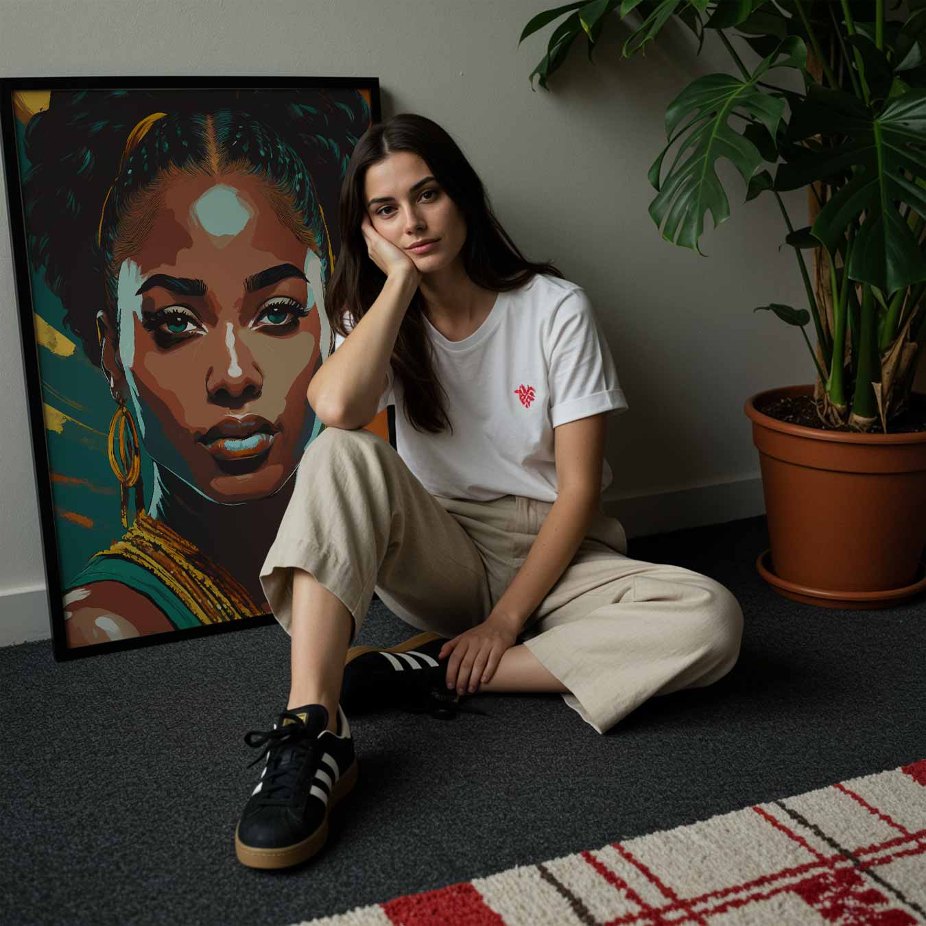 Portret Vrouw in Groen en Oranje Poster-WallArtistic