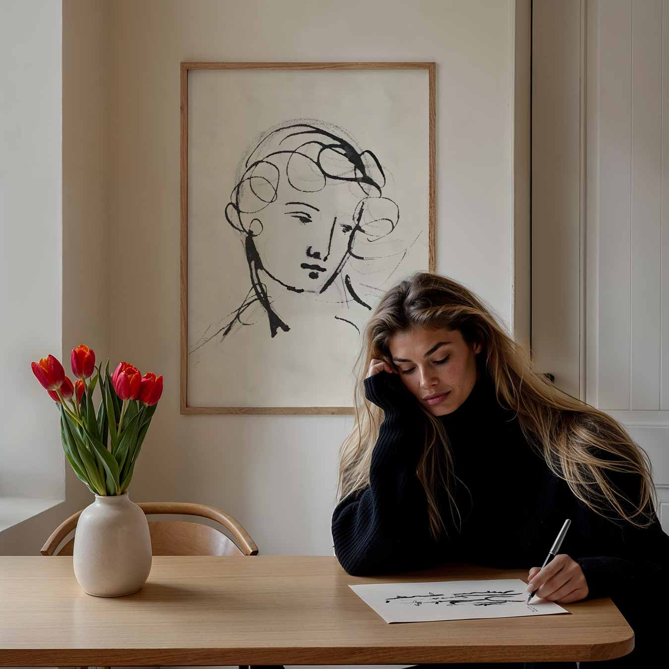 Elegante Lijntekening Vrouw Poster