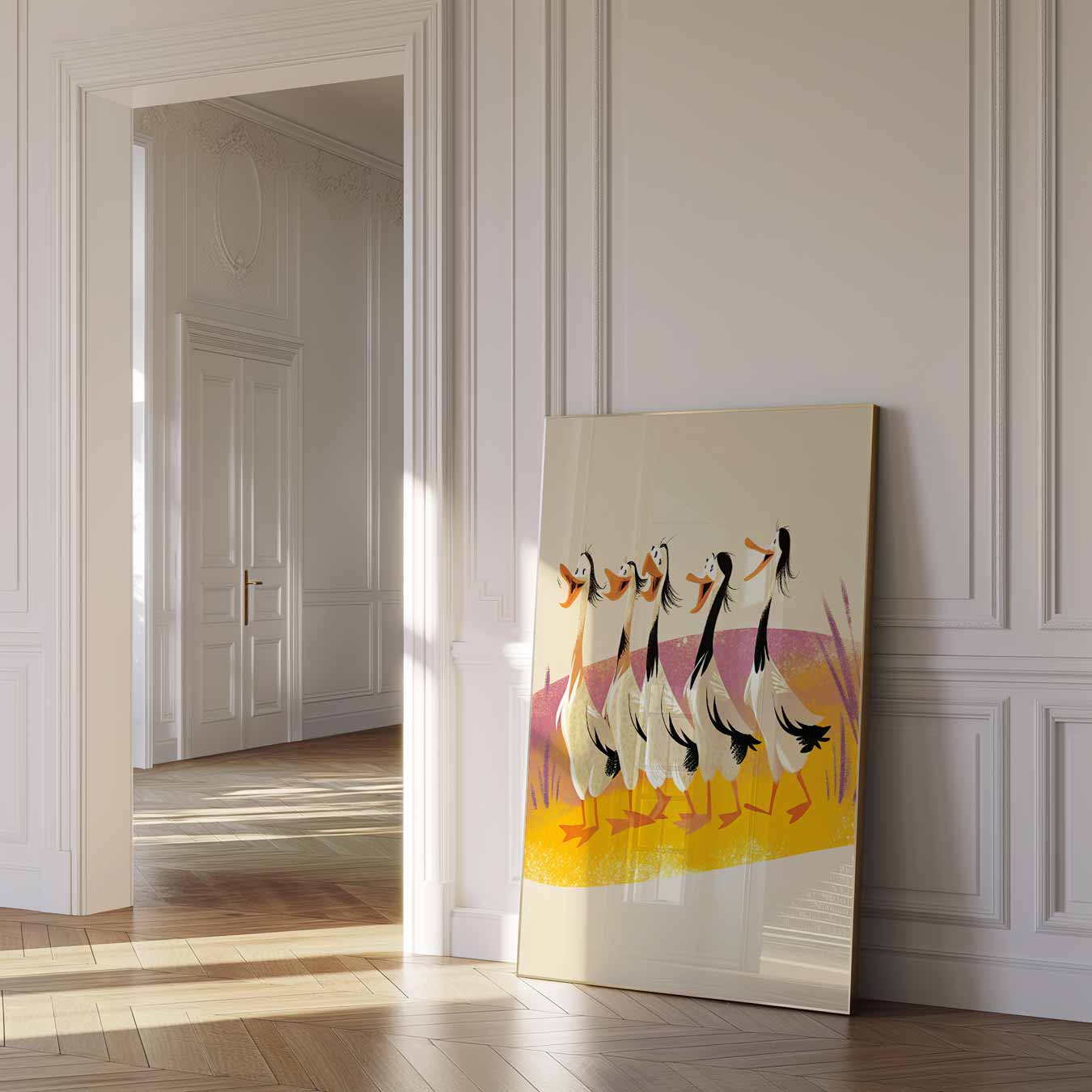 Speelse Eendendans Poster-WallArtistic