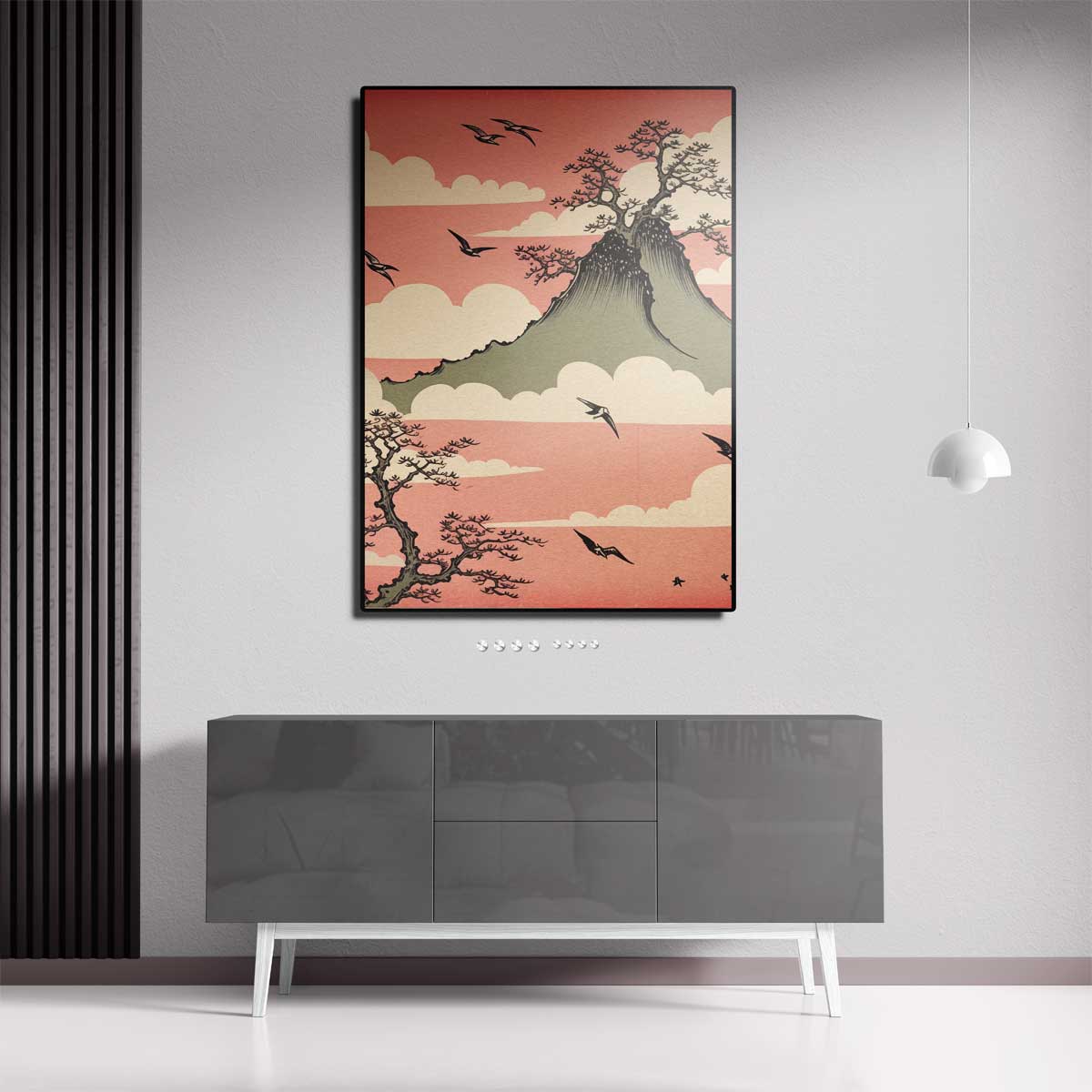 Dromerige Bergen en Vogels Kunstwerk-canvas-dibond-plexiglas-wanddecoratie-WallArtistic