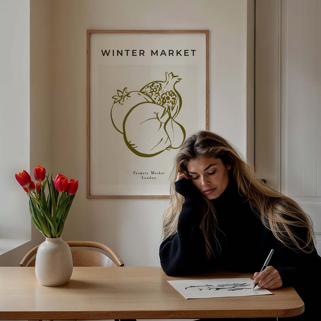 Wintermarkt Illustratie Poster-WallArtistic