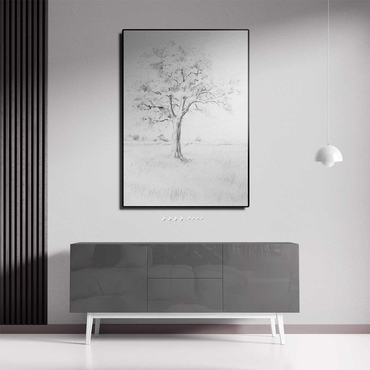 Boom in Potloodschets Kunstwerk-canvas-dibond-plexiglas-wanddecoratie-WallArtistic