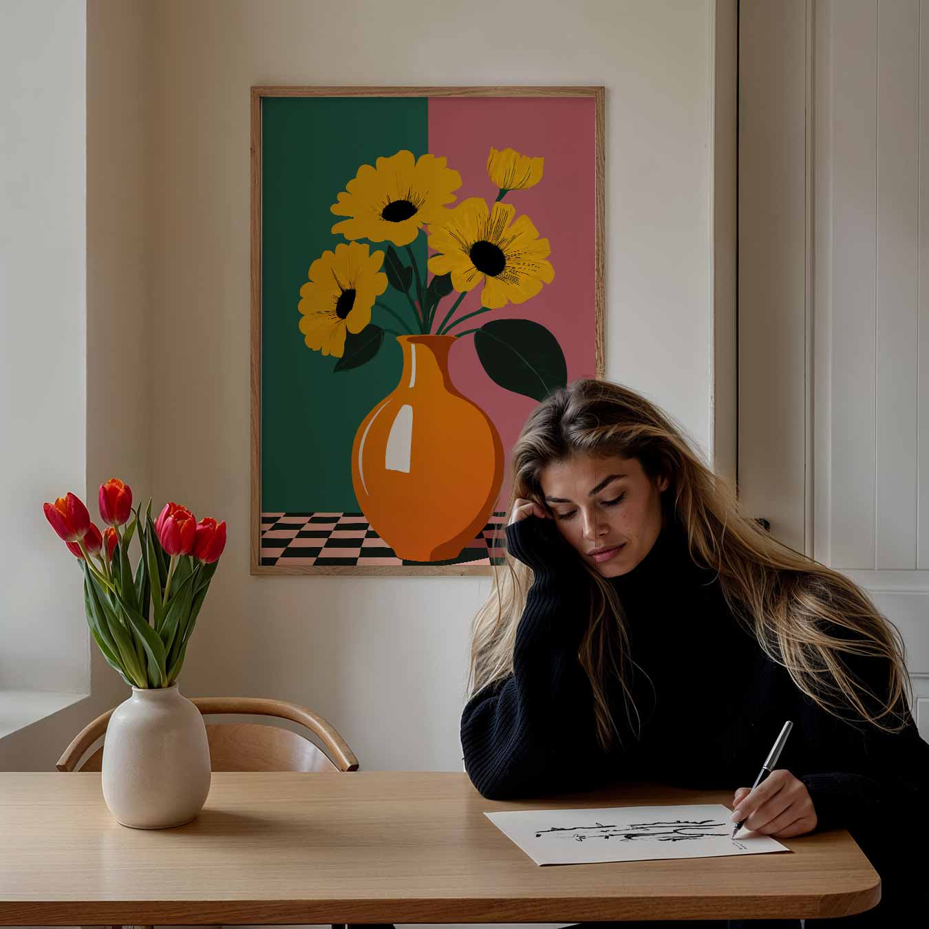 Bloemenpracht in Oranje Vaas Poster-WallArtistic