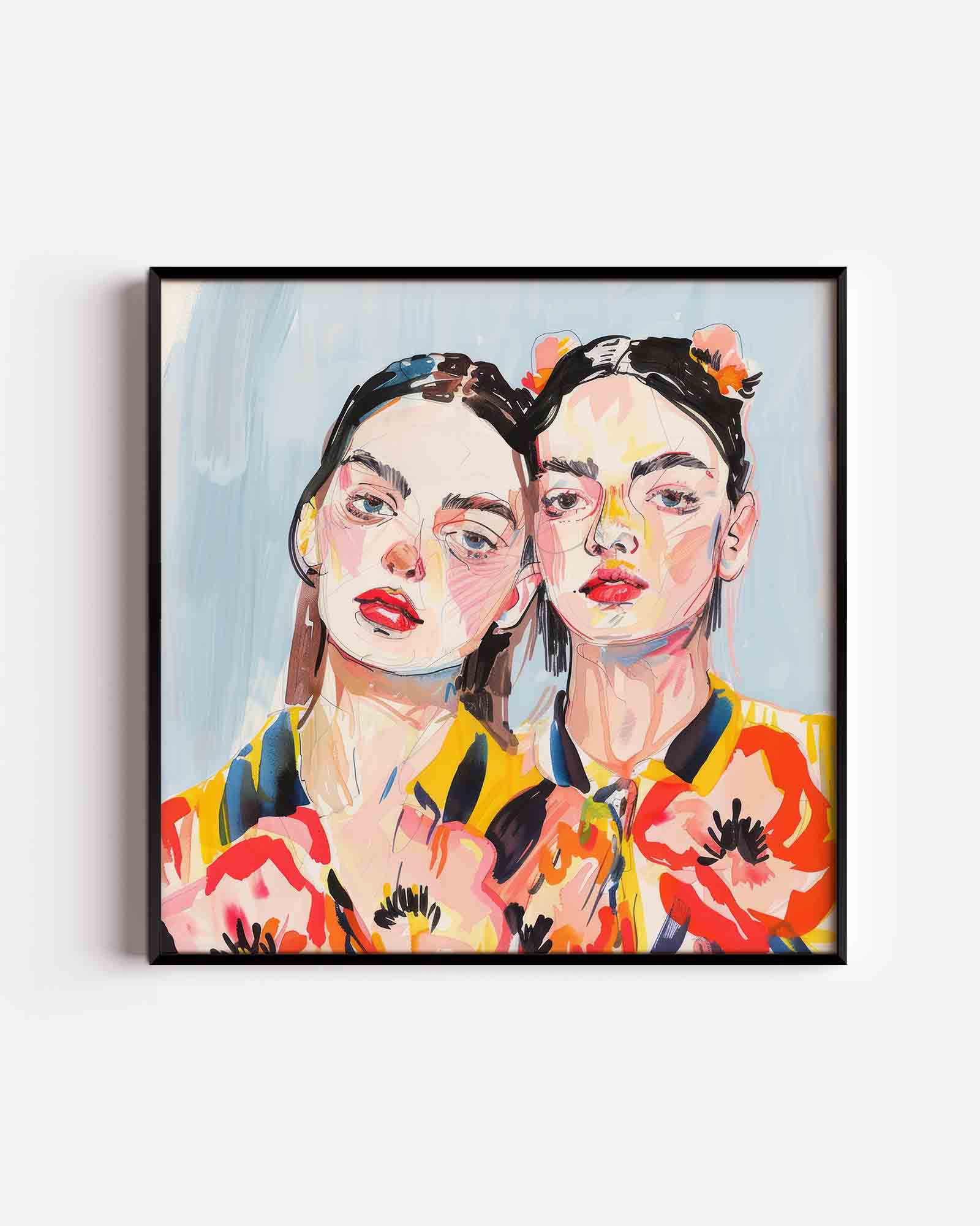 Twee figuren met bloemen Poster