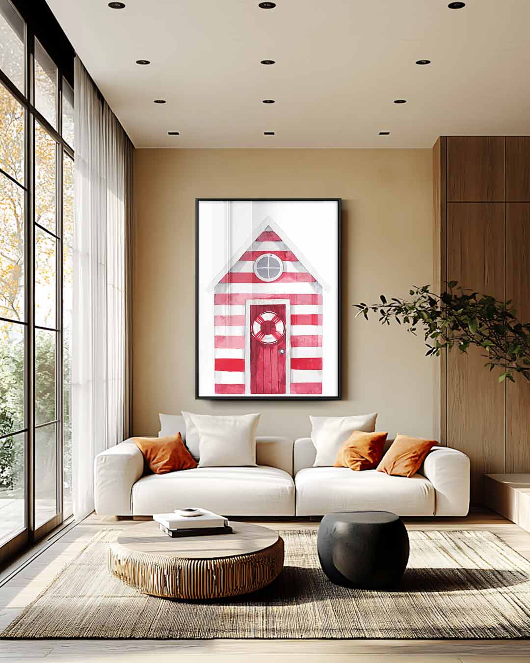 Strandhuisje in Strepen Kunstwerk-canvas-dibond-plexiglas-wanddecoratie-WallArtistic