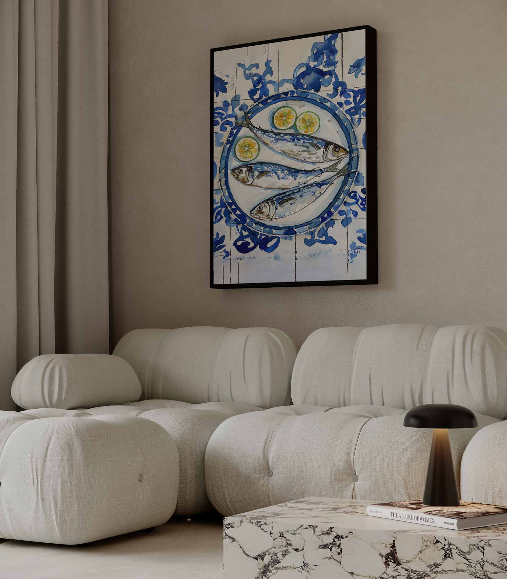 Vissersdromen in Blauw Kunstwerk-canvas-dibond-plexiglas-wanddecoratie-WallArtistic