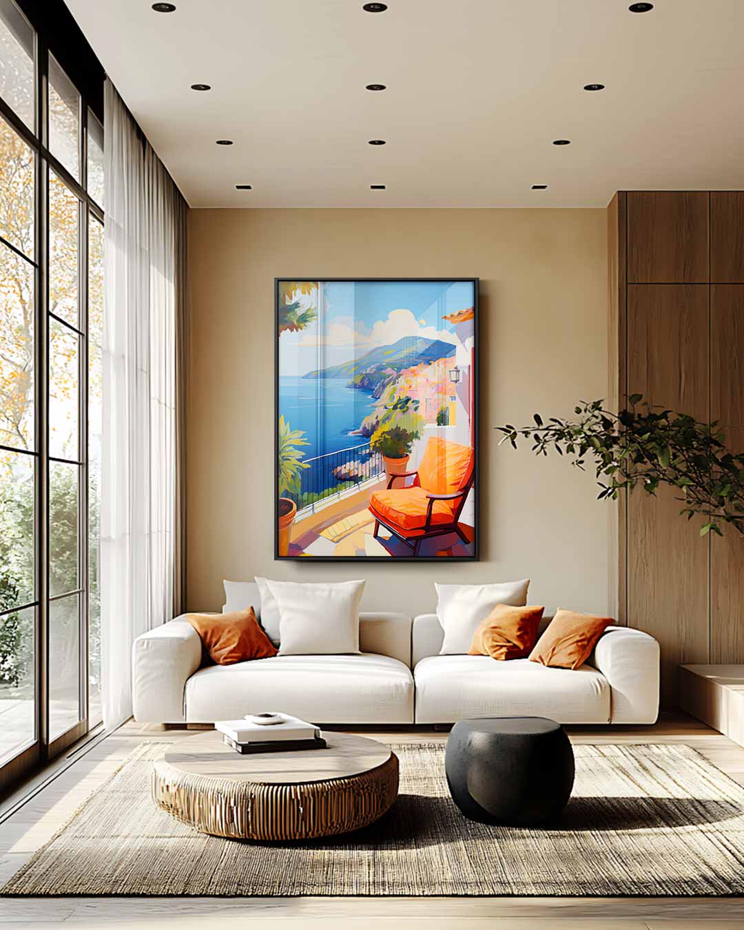 Zonovergoten Terras aan de Kust Kunstwerk-canvas-dibond-plexiglas-wanddecoratie-WallArtistic