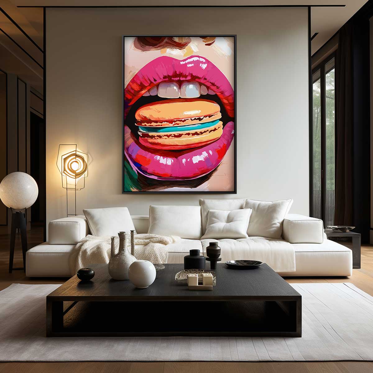Kleurrijke Lippen en Macaron Kunstwerk-canvas-dibond-plexiglas-wanddecoratie-WallArtistic
