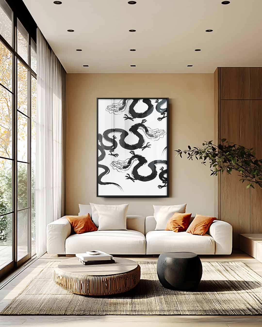 Dynamisch Drakenpatroon Kunstwerk-canvas-dibond-plexiglas-wanddecoratie-WallArtistic