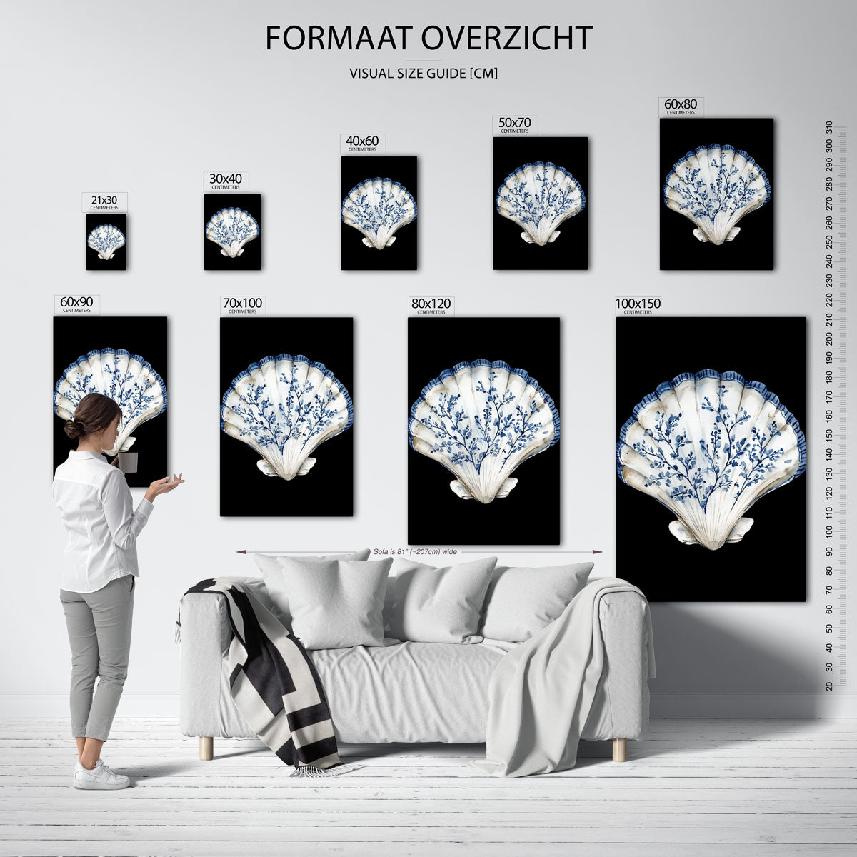 Schelp met blauwe takken Poster