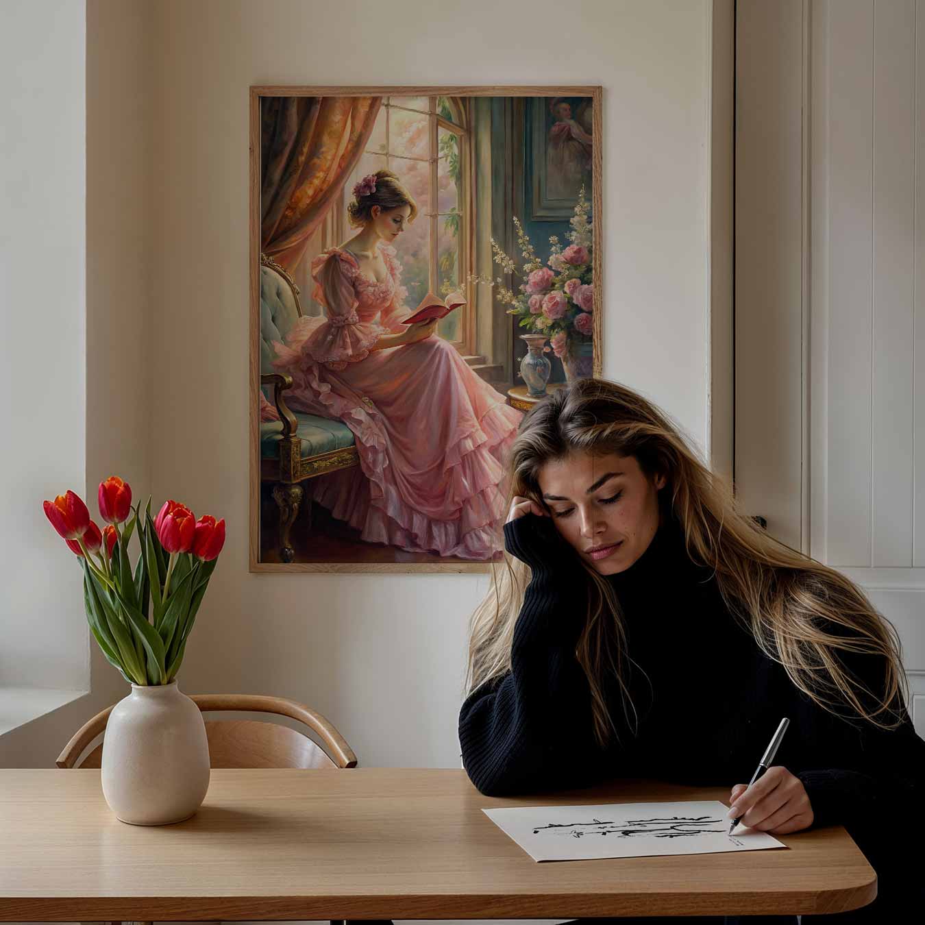 Romantische Lezende Dame Poster-WallArtistic