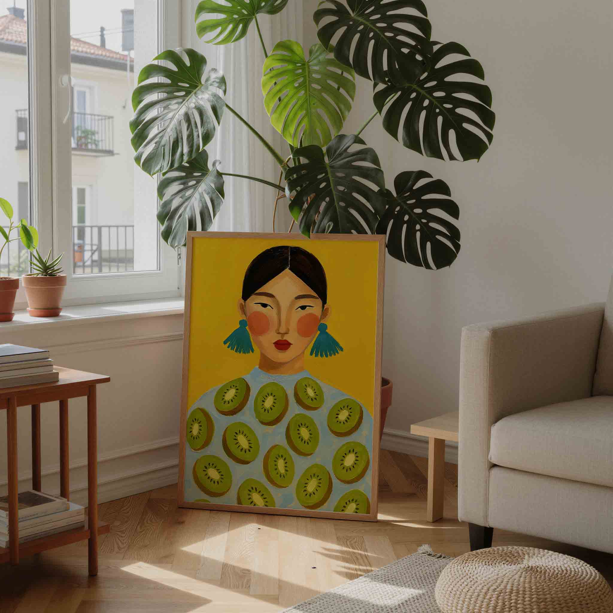 Vrouw met kiwi's Poster