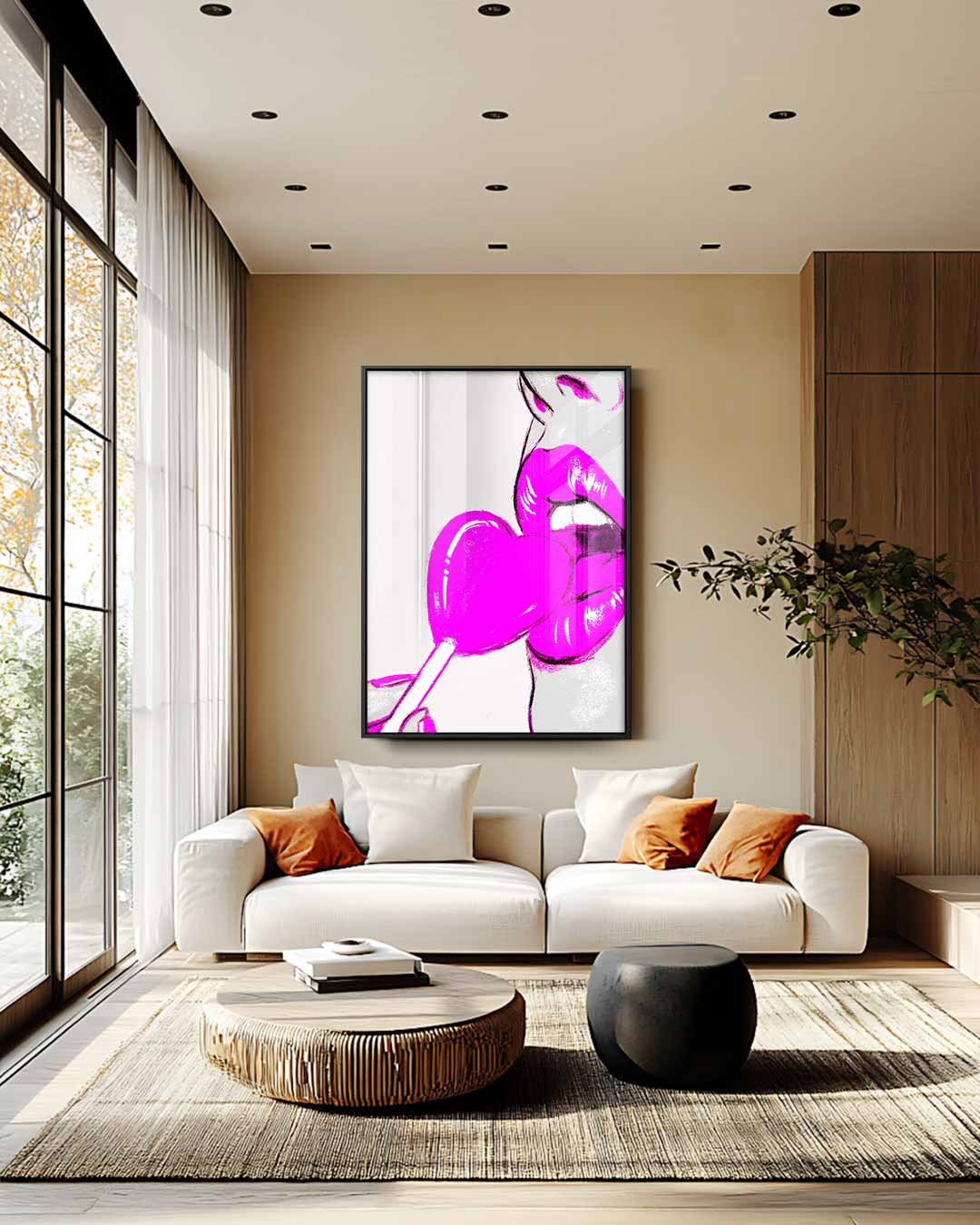 Pop Art Lolly Lips Kunstwerk-canvas-dibond-plexiglas-wanddecoratie-WallArtistic