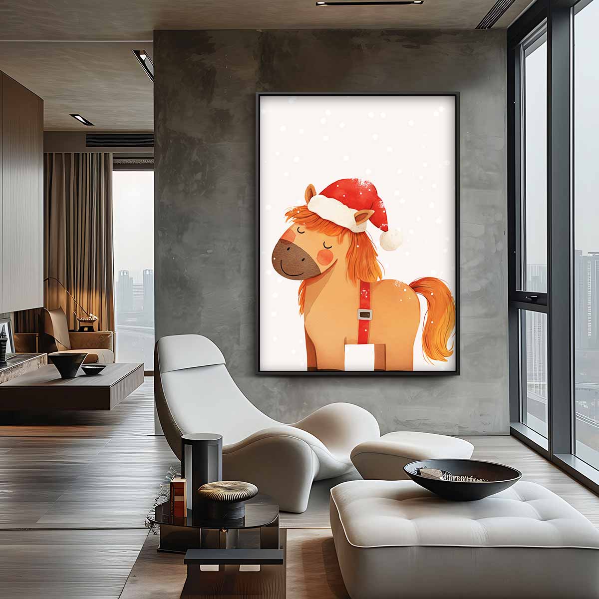 Schattig Kerstpony Illustratie Kunstwerk-canvas-dibond-plexiglas-wanddecoratie-WallArtistic