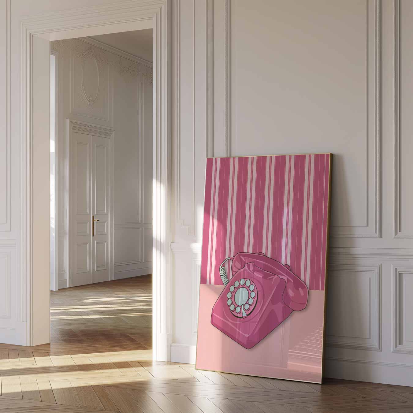 Retro Roze Telefoon Poster