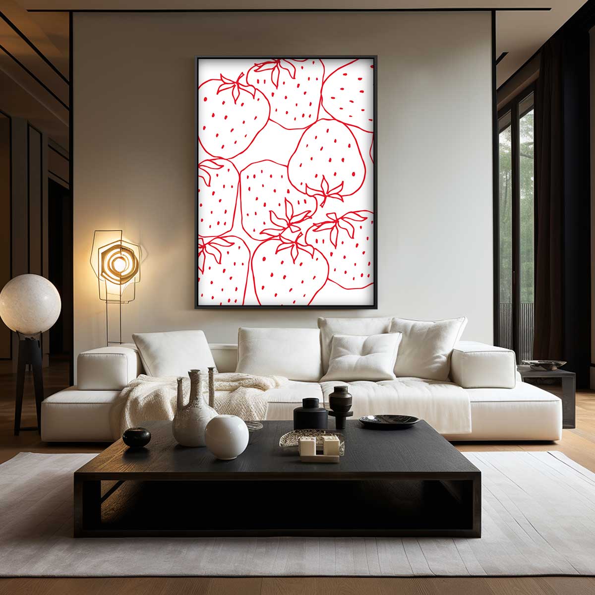 Speelse Aardbeien Illustratie Kunstwerk-canvas-dibond-plexiglas-wanddecoratie-WallArtistic