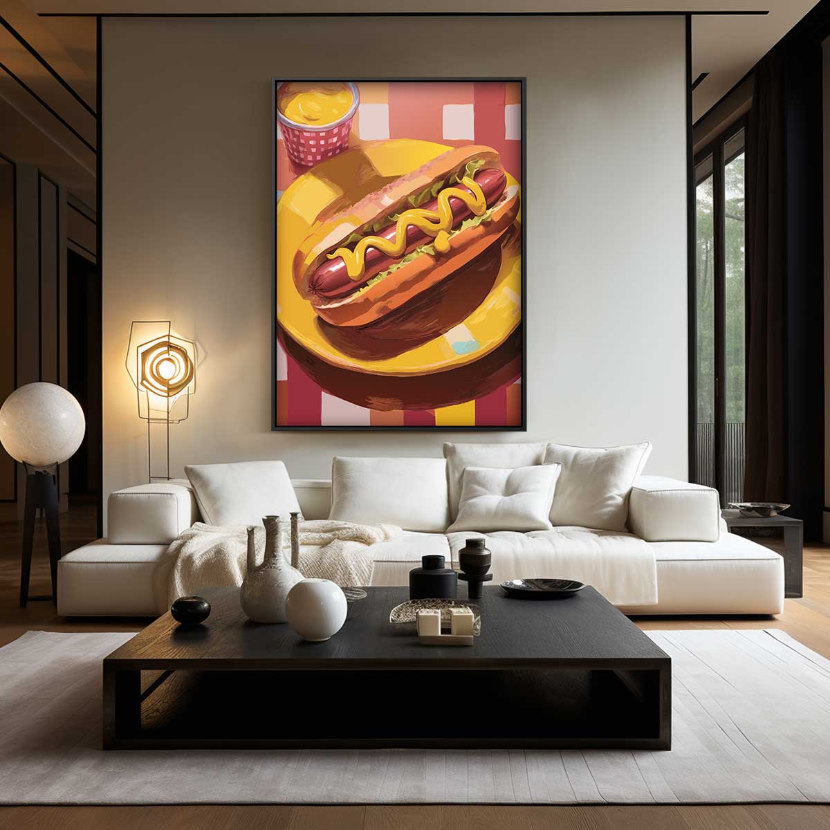 Smakelijke Hotdog Expressie Kunstwerk-canvas-dibond-plexiglas-wanddecoratie-WallArtistic