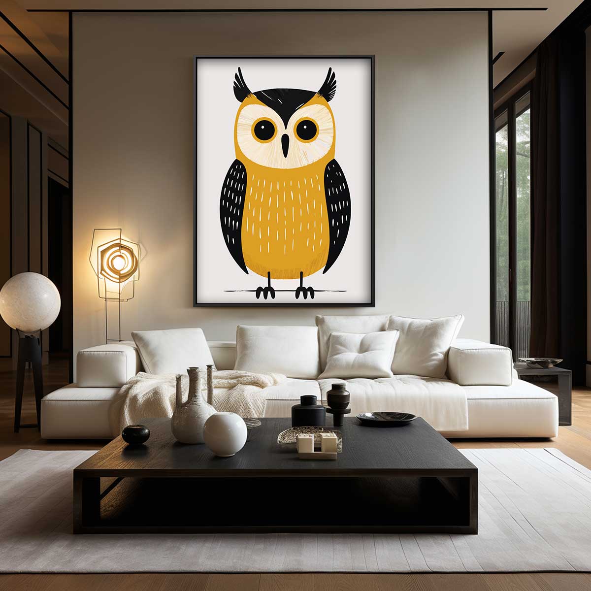 Vrolijke uil illustratie Kunstwerk-canvas-dibond-plexiglas-wanddecoratie-WallArtistic